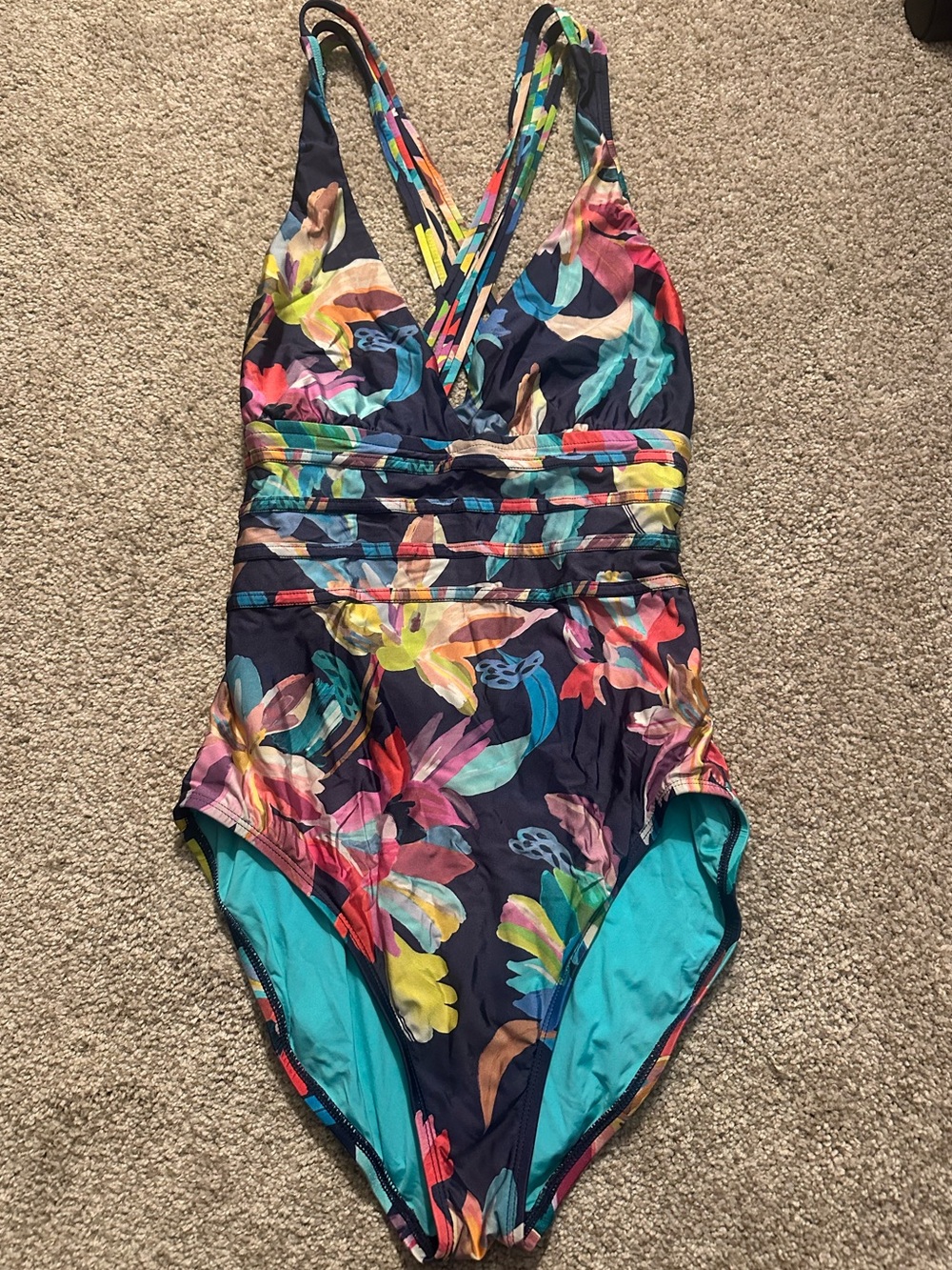 La Blanca Navy One-Piece Swimsuit with Multicolor Floral Print